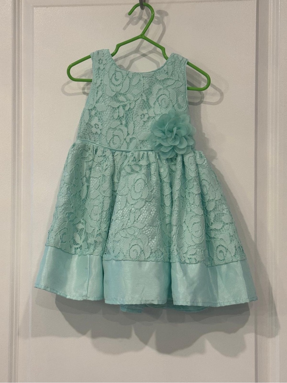 Girls Mint Lace Party Dress with Floral Accent